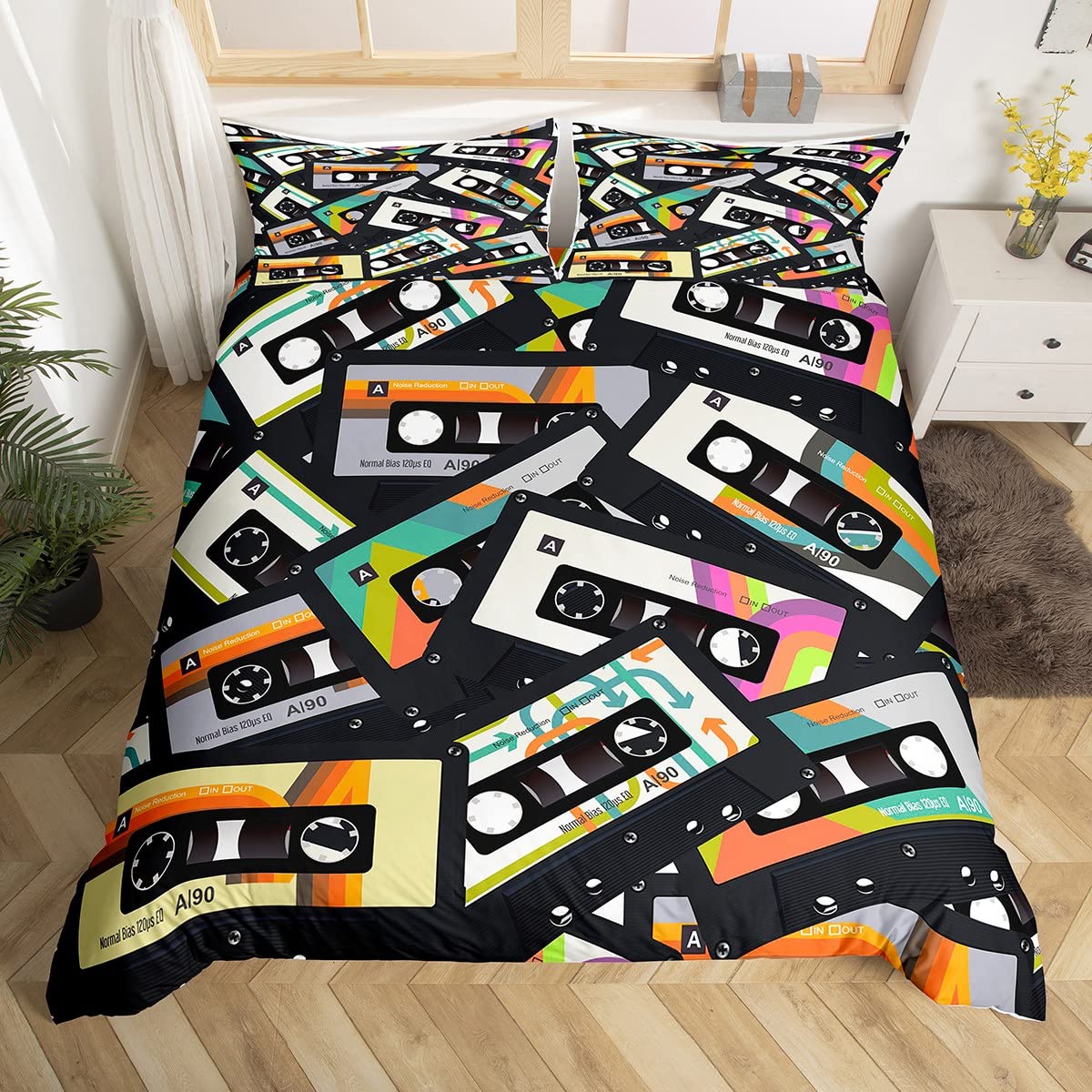 Audio Music King - Capa de edredom colorida com cassetes